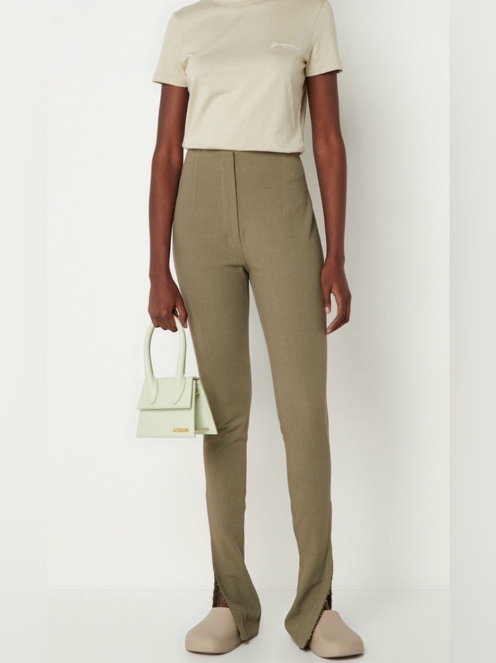 High-Waist Slim Leg Pants in Olive